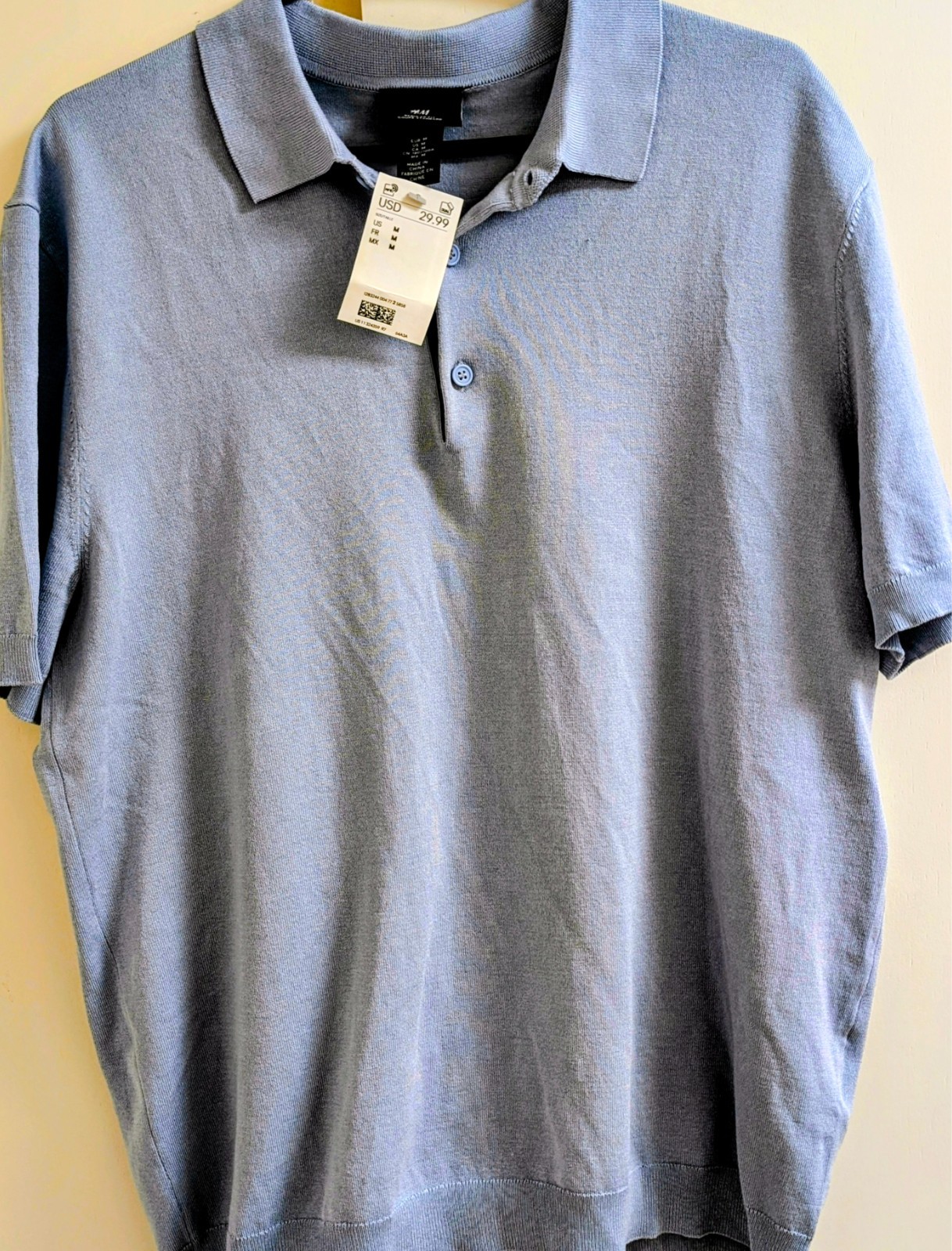 NWT Mens H&M Med regular fit fine knit polo light blue