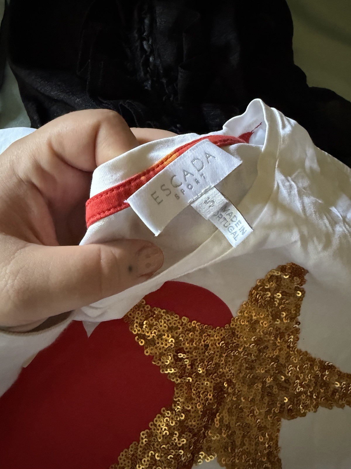 Escada Sport Red Heart Sequin Star T-Shirt Small RTP: $181