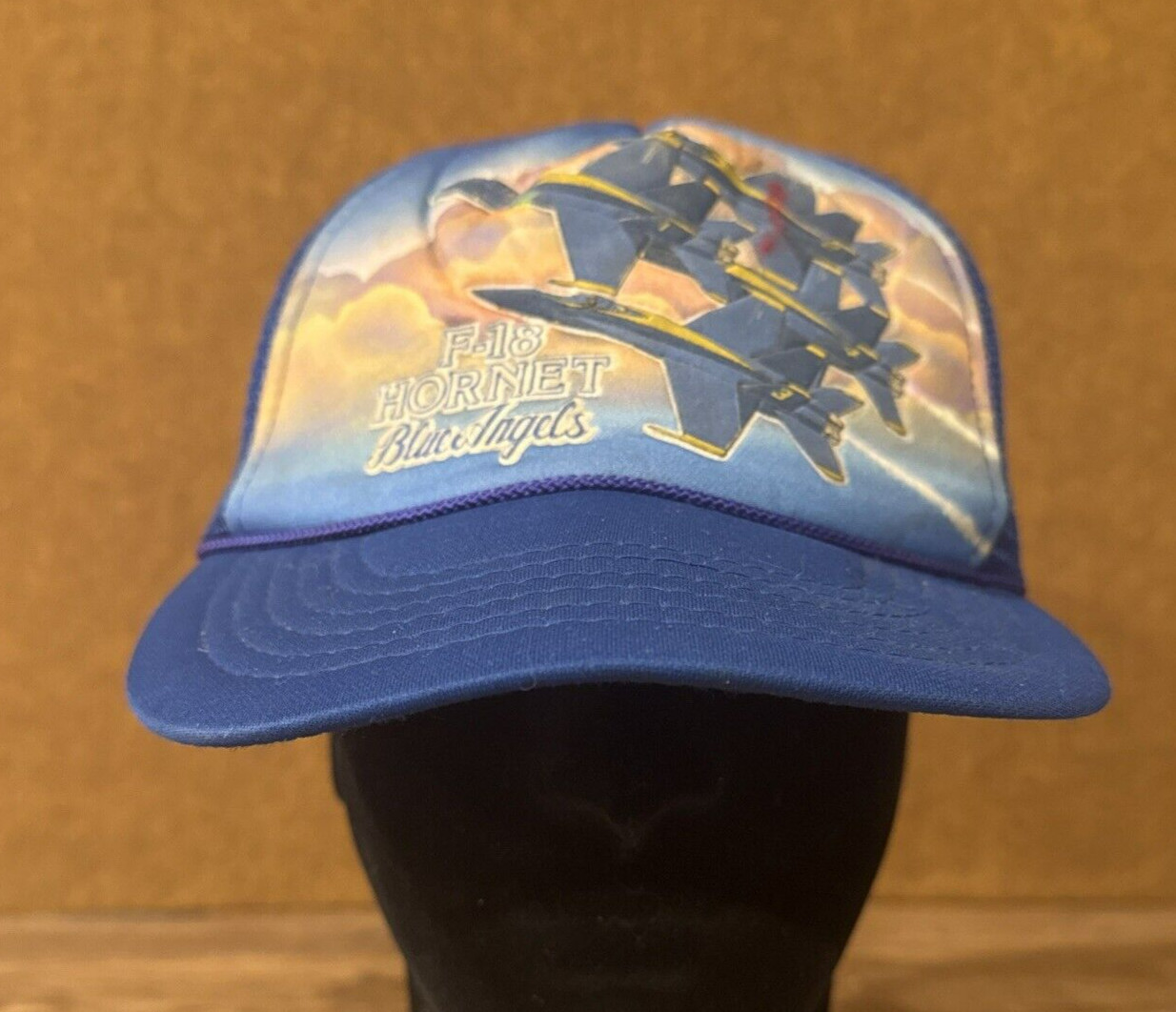 Vintage F-18 Hornet Blue Angels Puffy Hat Foam Blue Jets Mesh Snap Back