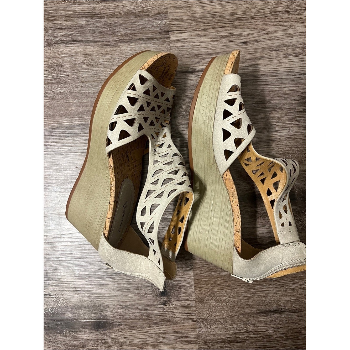 BareTraps White Laser-Cut Wedge Sandals