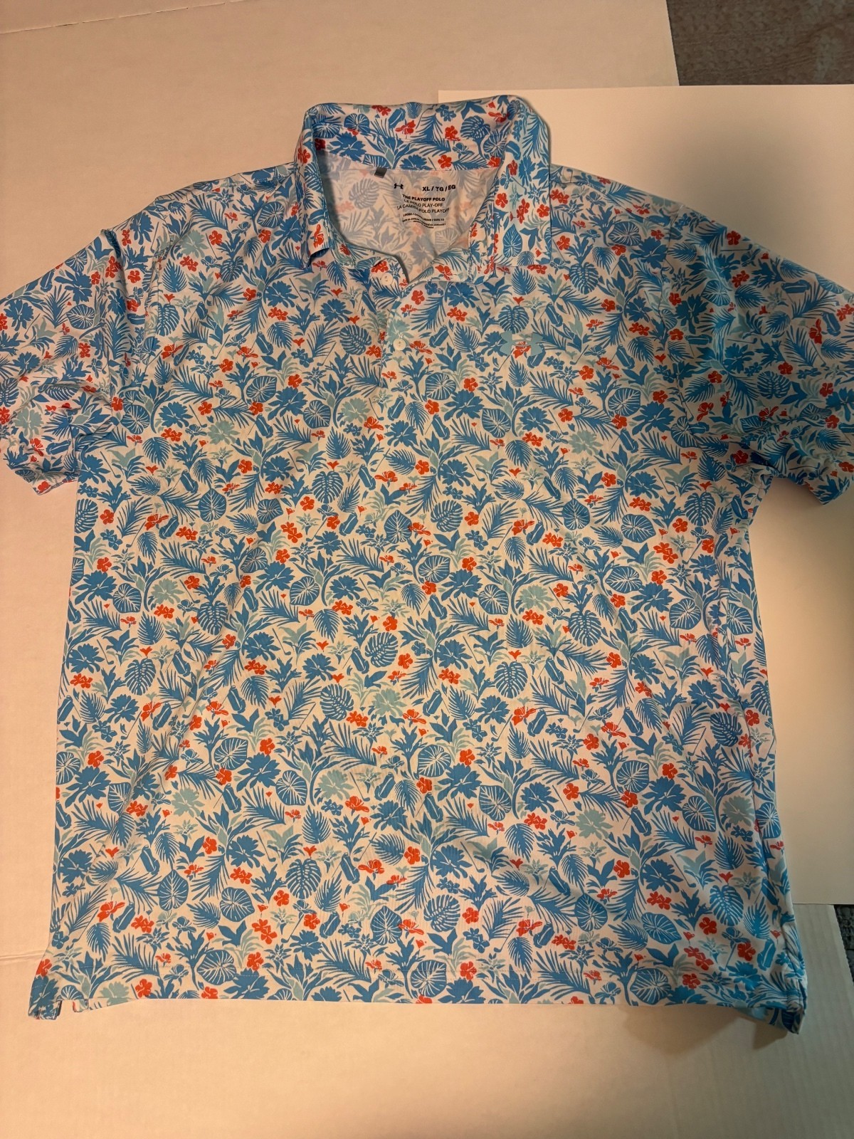 Under Armour Playoff Polo XL Topical Golf Shirt Blue Hawaiian Performance Polo
