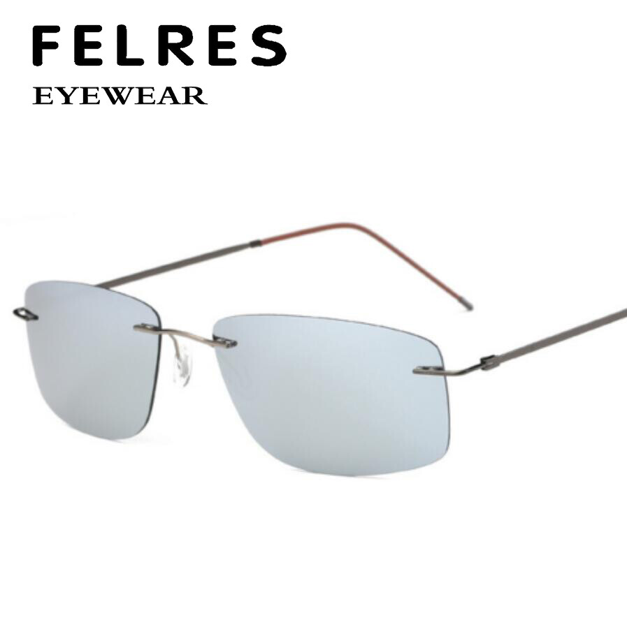 Ultra Light Memory Rimless Titanium Alloy Polarized Driving Sunglasses For Men