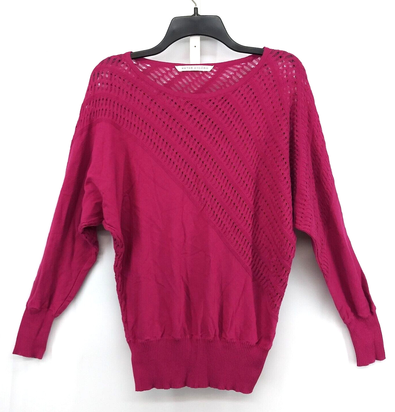 Peter Nygard Sweater Womens Size M Dark Magenta Long Sleeve Crochet Knit Top