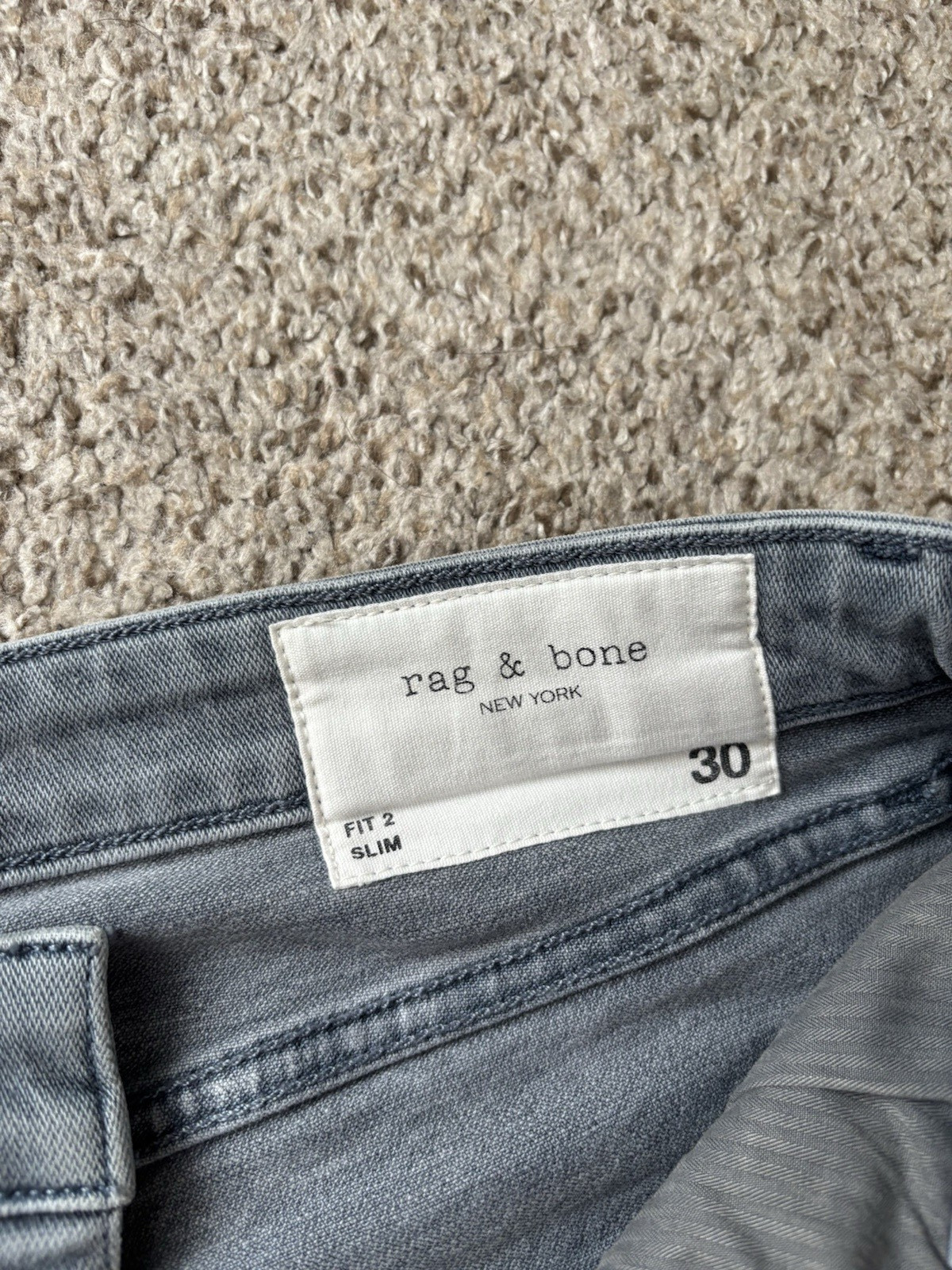 rag & bone Jeans Mens Size 30×30 Gray Blue Fit 2 Slim Button Fly Stone Wash
