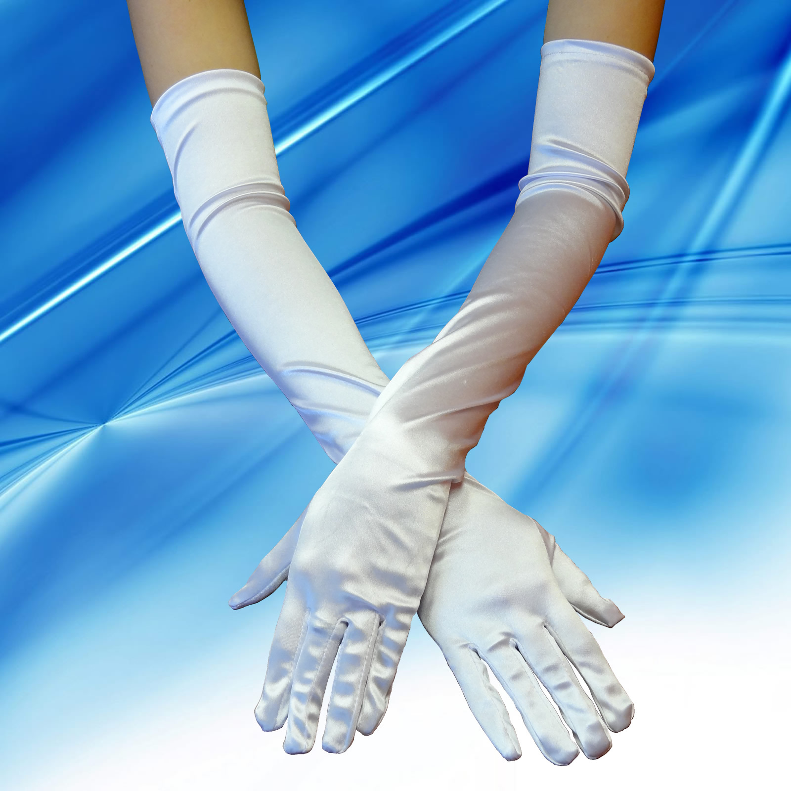 23″ WHITE LONG STRETCH SATIN BRIDAL WEDDING PROM PARTY GLOVES SEXY COSTUME OPERA