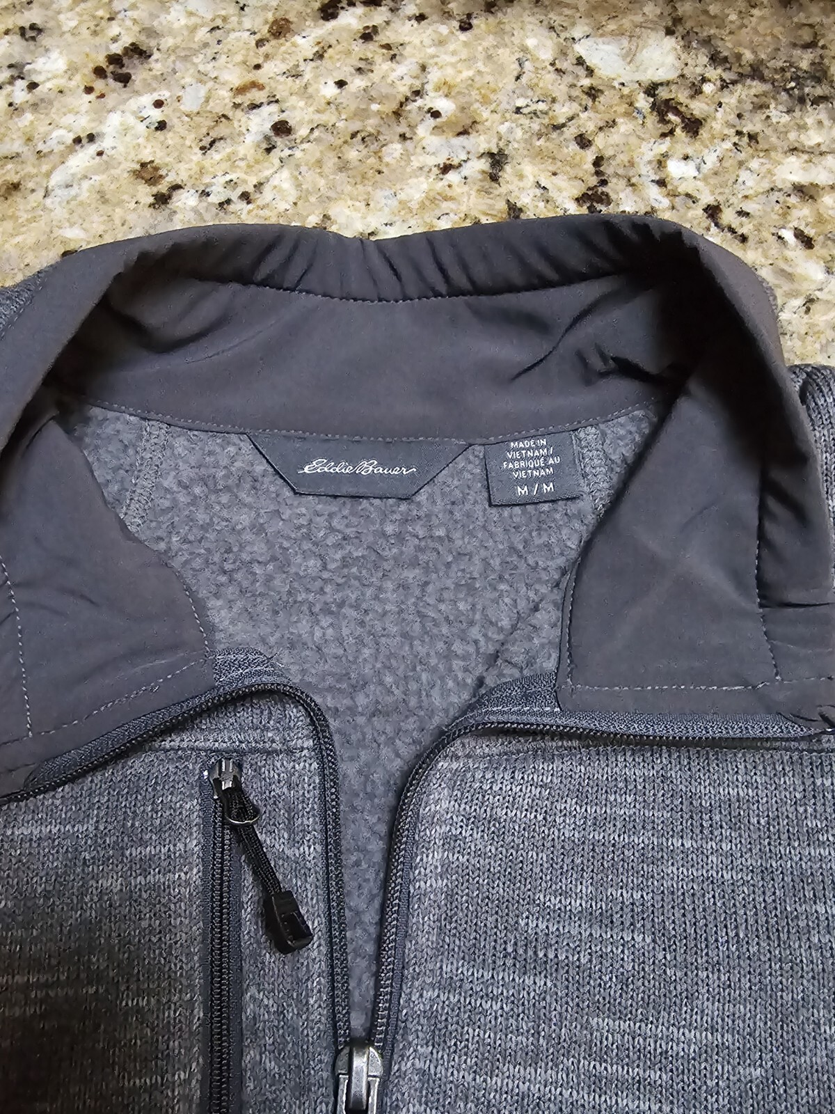 Eddie Bauer Mens 1/4 Zip Fleece Pullover Zip Pocket Brown Gray MEDIUM NEW