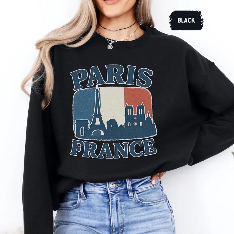 Vintage Paris France Sweatshirt Eiffel Tower City Travel Top
