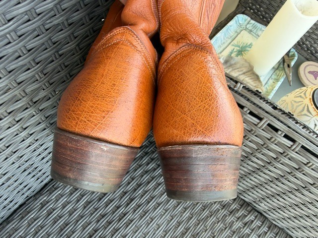 J Chisholm Men’s Size 11D Full Quill Ostrich Leather Cognac Cowboy Boots