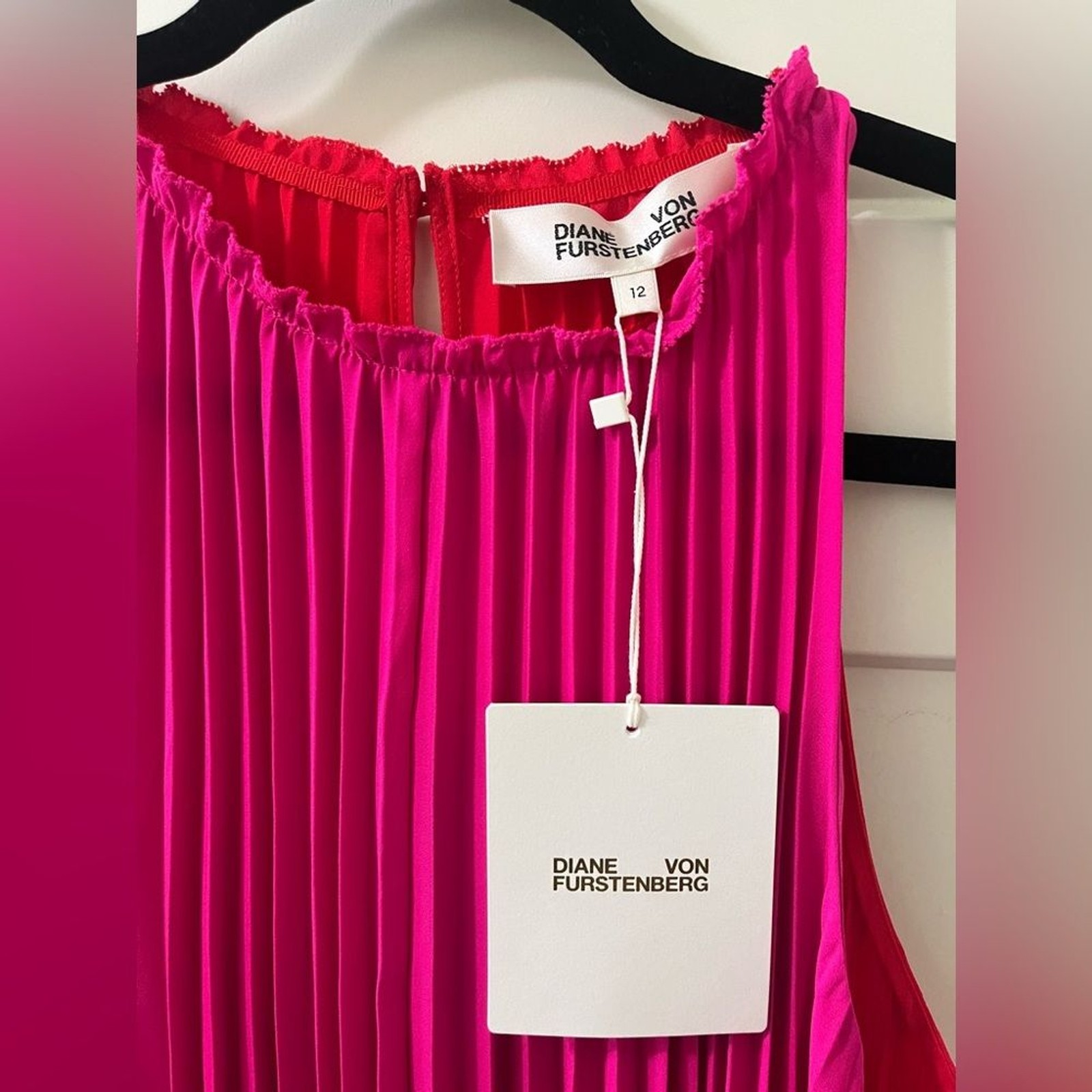 Diane von Furstenberg Amberly Mini Dress Hot Pink / Watermelon Red Size 12 NWT