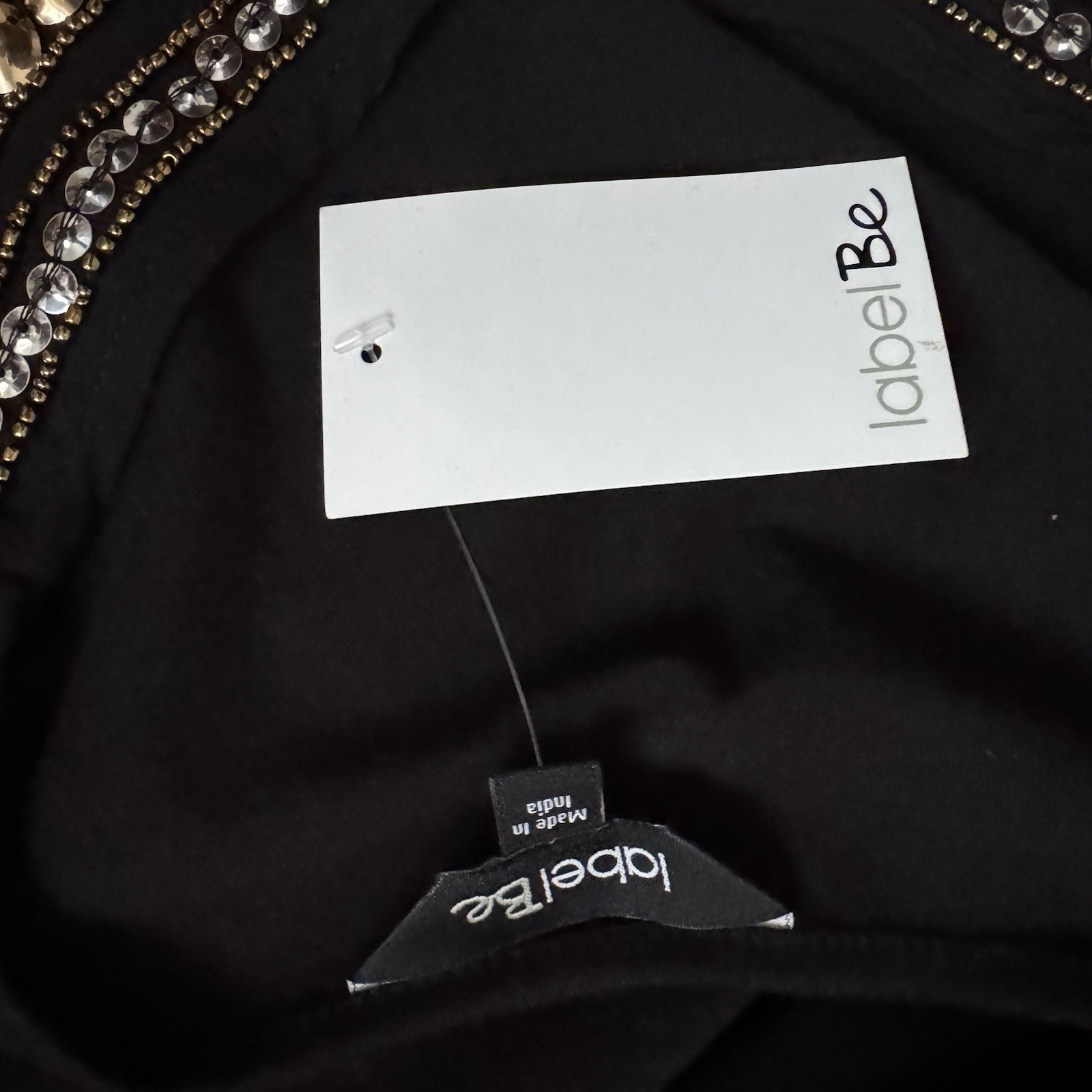 LabelBe Womens Top Size 14 Black Beaded Short Sleeve Round Neck Stretch Sequins