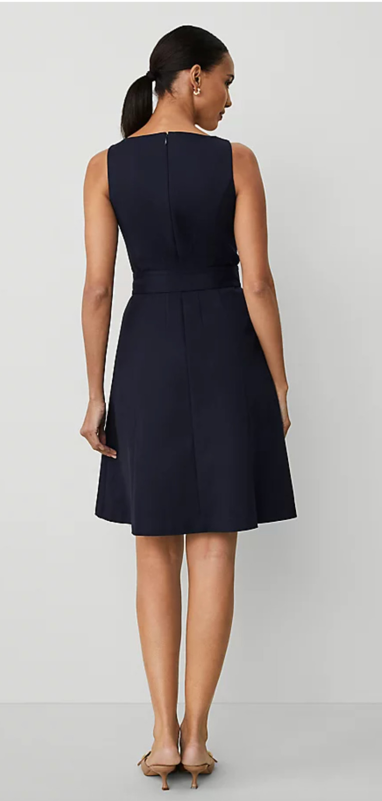 NEW ANN TAYLOR NIGHT SKY BELTED FLARE STRETCH COTTON DRESS SZ 10
