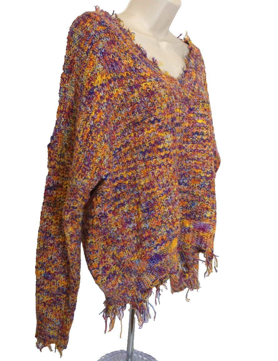 Mainstrip Sweater Multicolor Knit Distressed Fringe Top size Medium Oversized