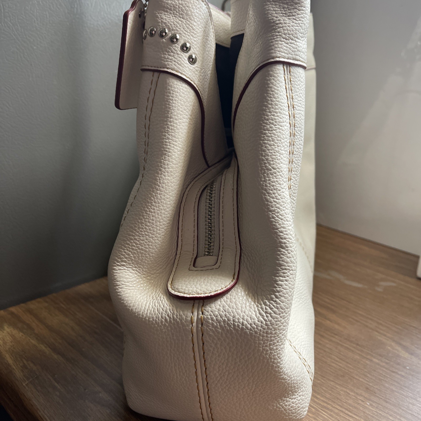 Coach Lexy Chalk White Rivet Detail Triple Compartment Shoulder Bag