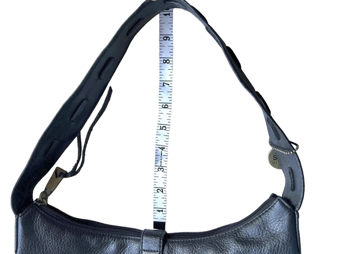 The Sak Handbag Logo Stitched Black Leather Zippered Pocket 10” Drop Handle