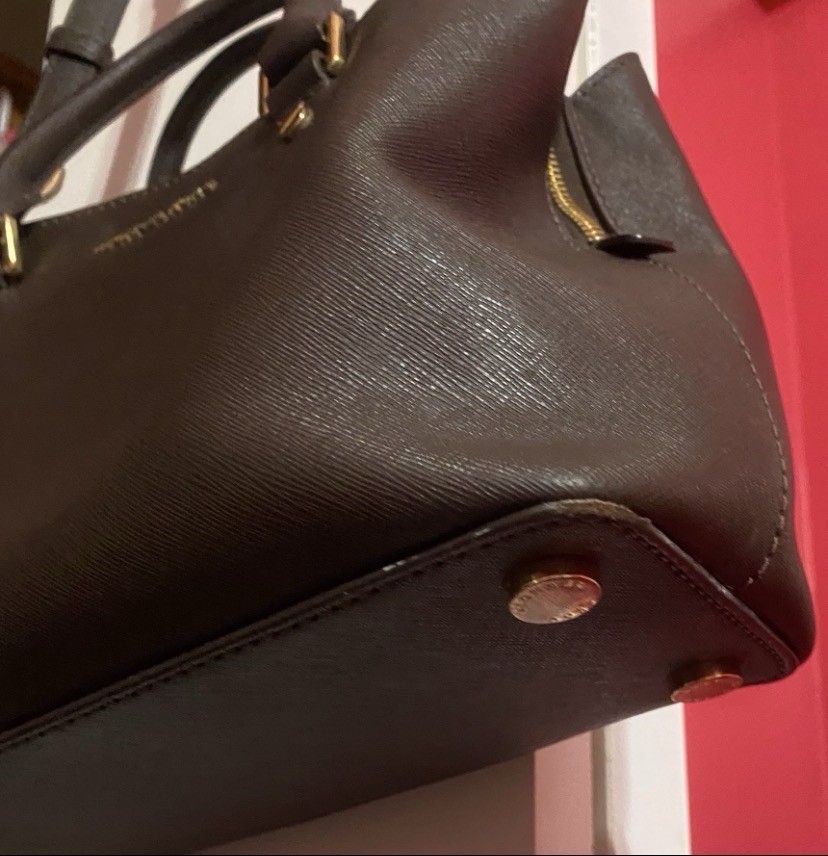 Michael Kors Brown Saffiano Satchel Top Handle, Gold Hardware, Detachable Strap