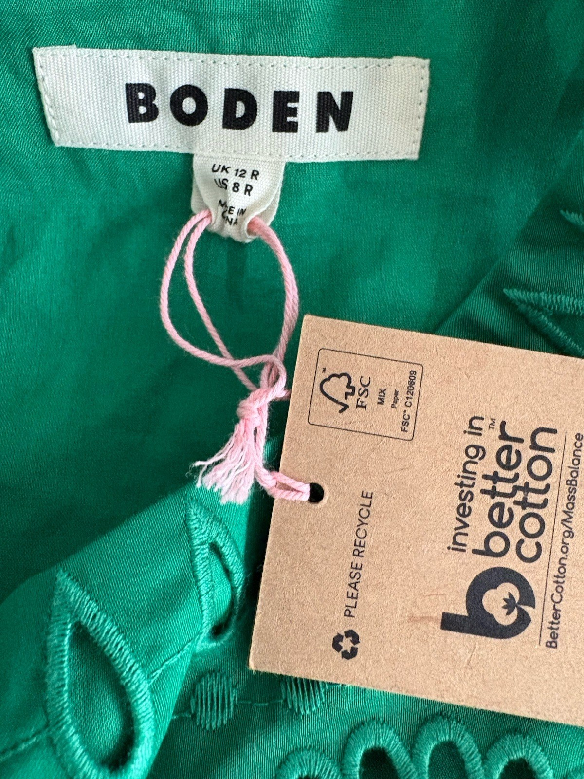 Boden Lauren Broderie Midi Dress UK 12 Regular Green RRP £166