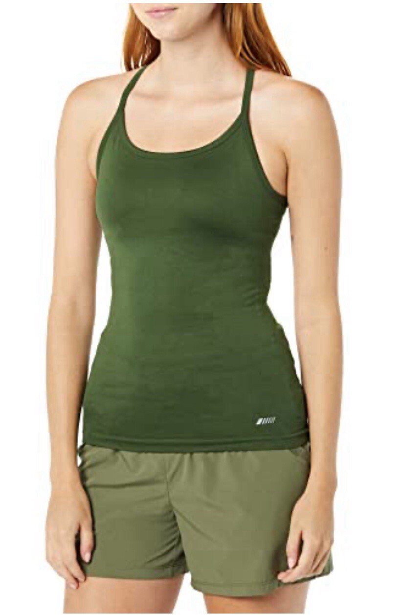 Amazon Essentials Women’s Active Slim-Fit Racerback Tank Built-in Bra Dark Olive