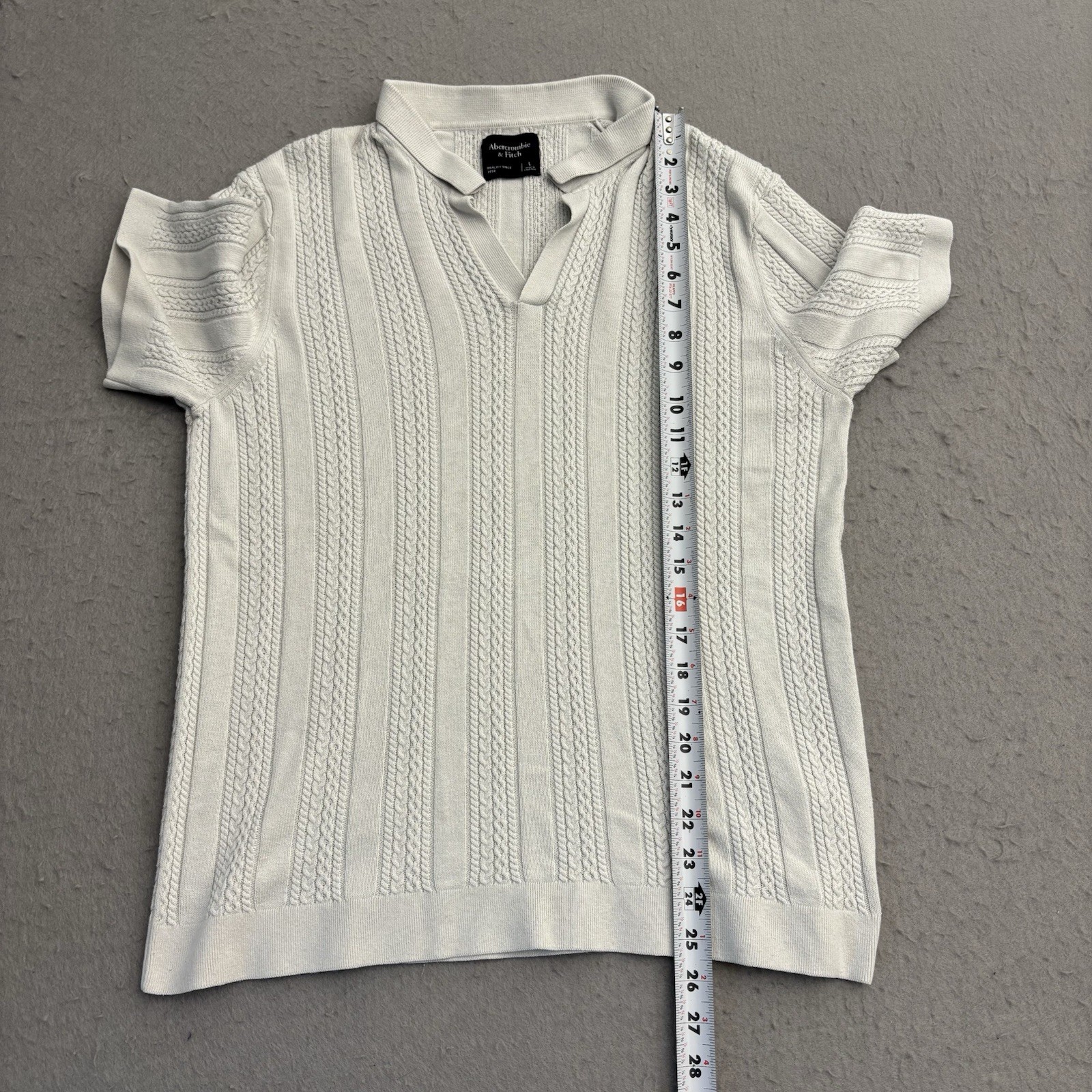 Abercrombie & Fitch Open Knit Polo Shirt White Mens Large Johnny Collar Stripe