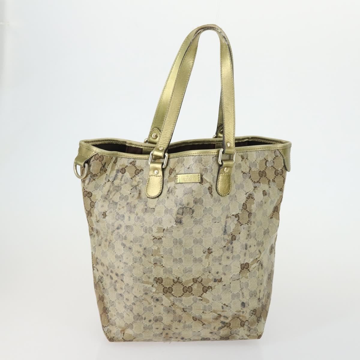 GUCCI GG Crystal Bag Coated Canvas Nylon 2 Set Beige Black Auth 158727