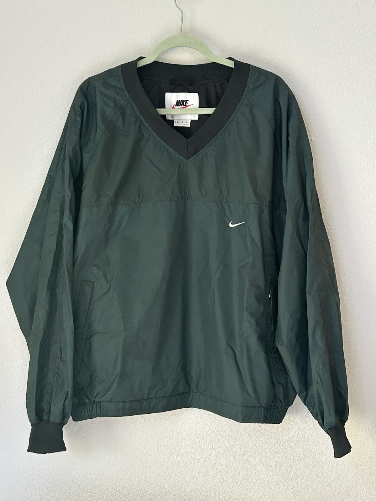 Vintage Nike White Label Thick Army Green Outdoor Sports Pullover; Zip Pockets L