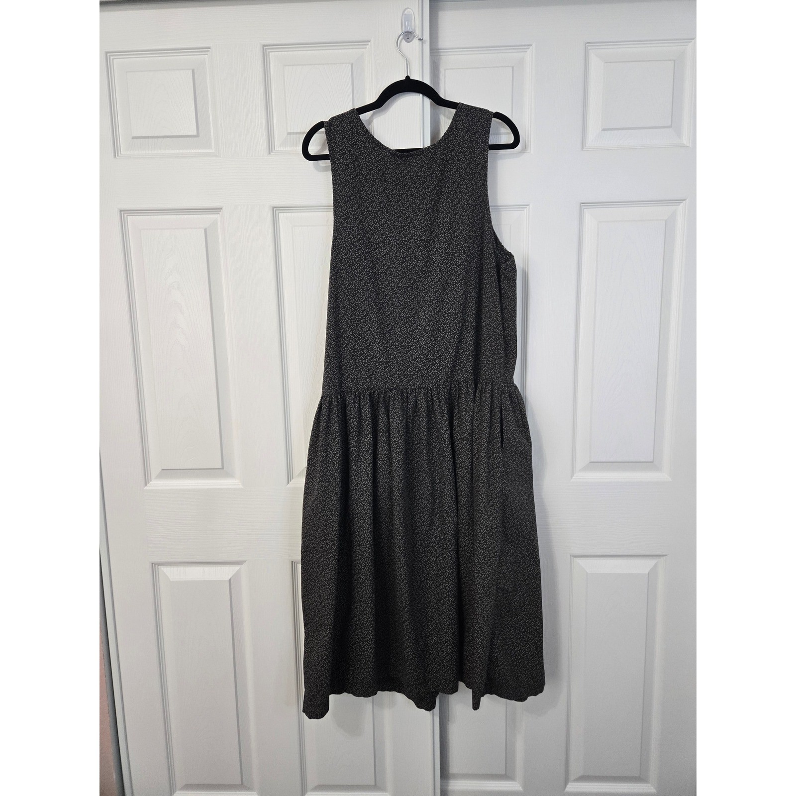 GAP Vintage Womens Large Black Floral Cotton Dropped Waist Midi Dress Sleeveless
