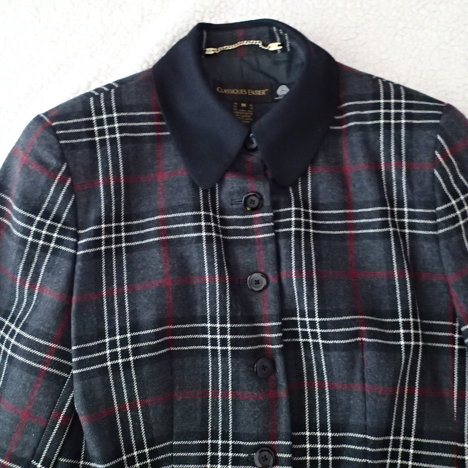 CLASSIQUES ENTIER sz M,TOP,BLAZER, tweed charcoal white red black plaid wool ar