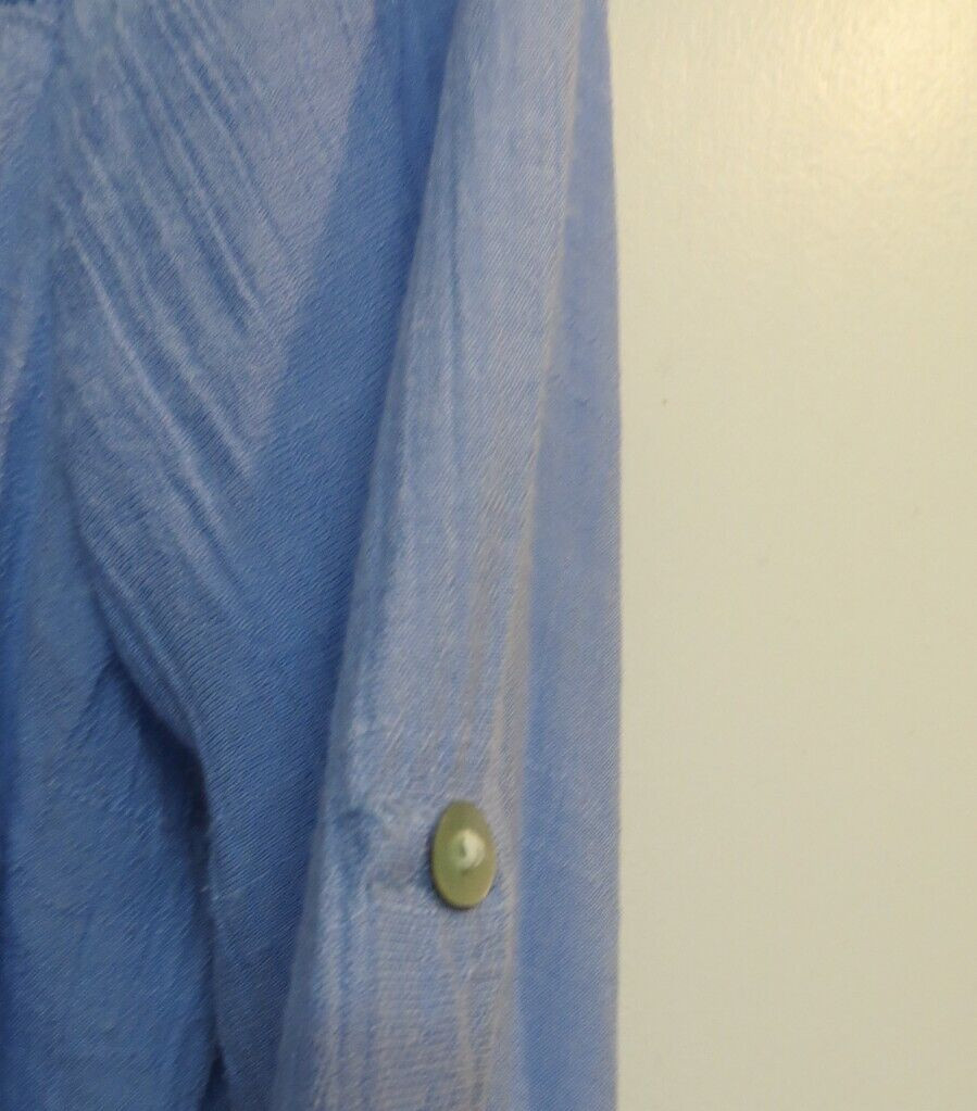 Notations Shirt Womens Large Blue Button Up 3/4 Convertible Sleeves Lace Accent