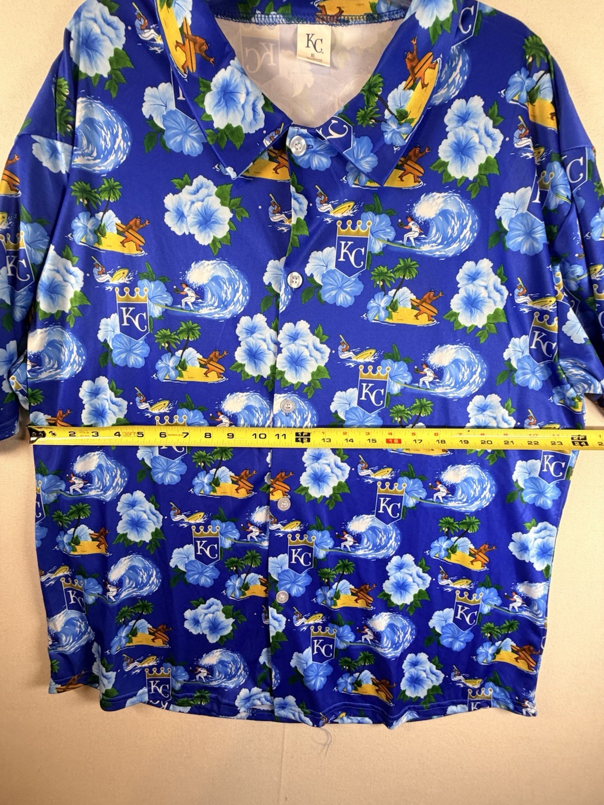 Kansas City Royals Hawaiian Button Up Shirt XL Blue Surf Aloha Polyester MLB