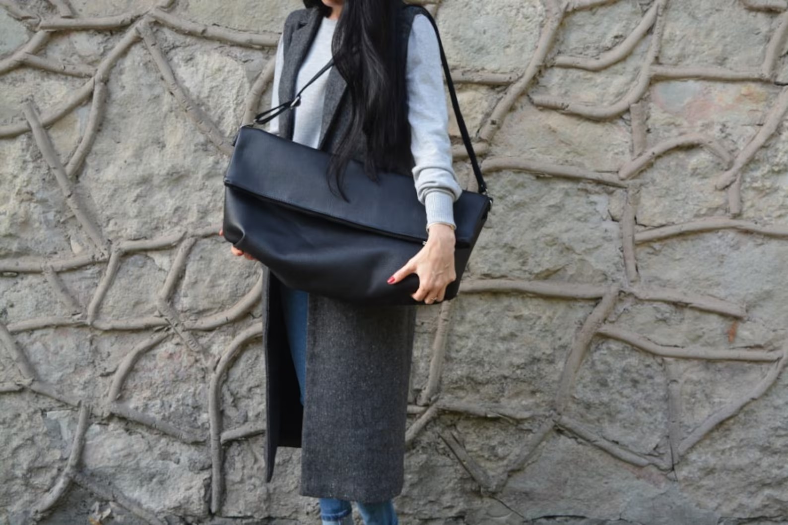 Oversize 3 in 1 Leather Clutch Shoulder Bag Tote