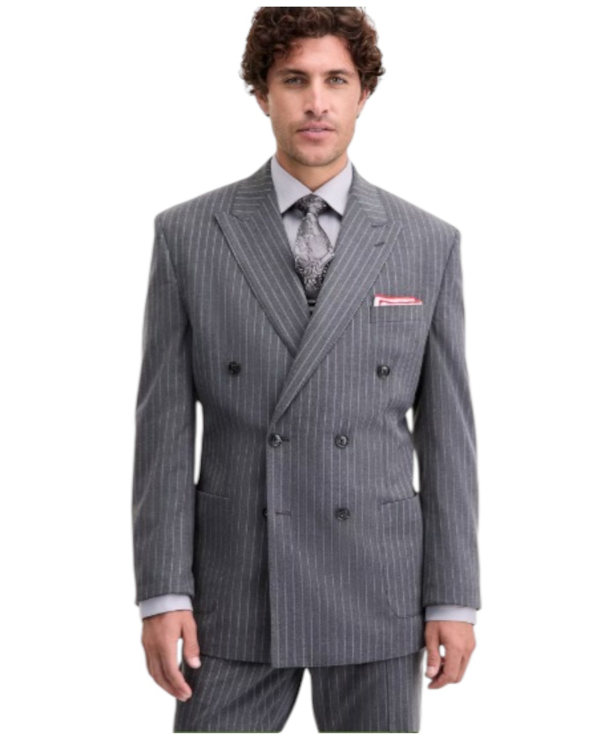 Tayion Mens Classic fit Double Breasted Sport Coat Blazer 42 R Grey Striped