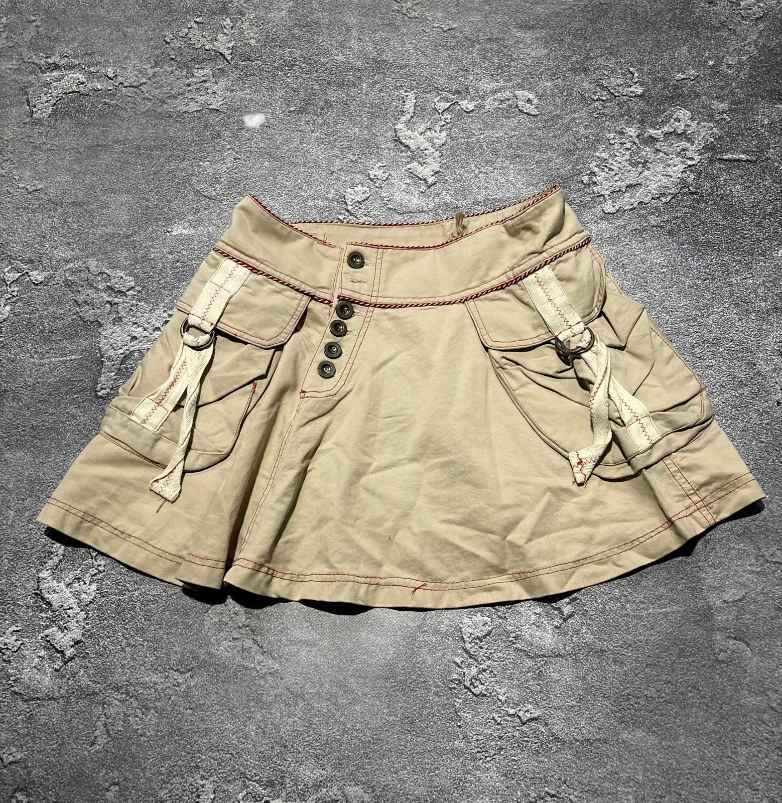 Morgan De Toi Beige Cargo Mini Skirt Goblincore Fairycore Embroidered Size M
