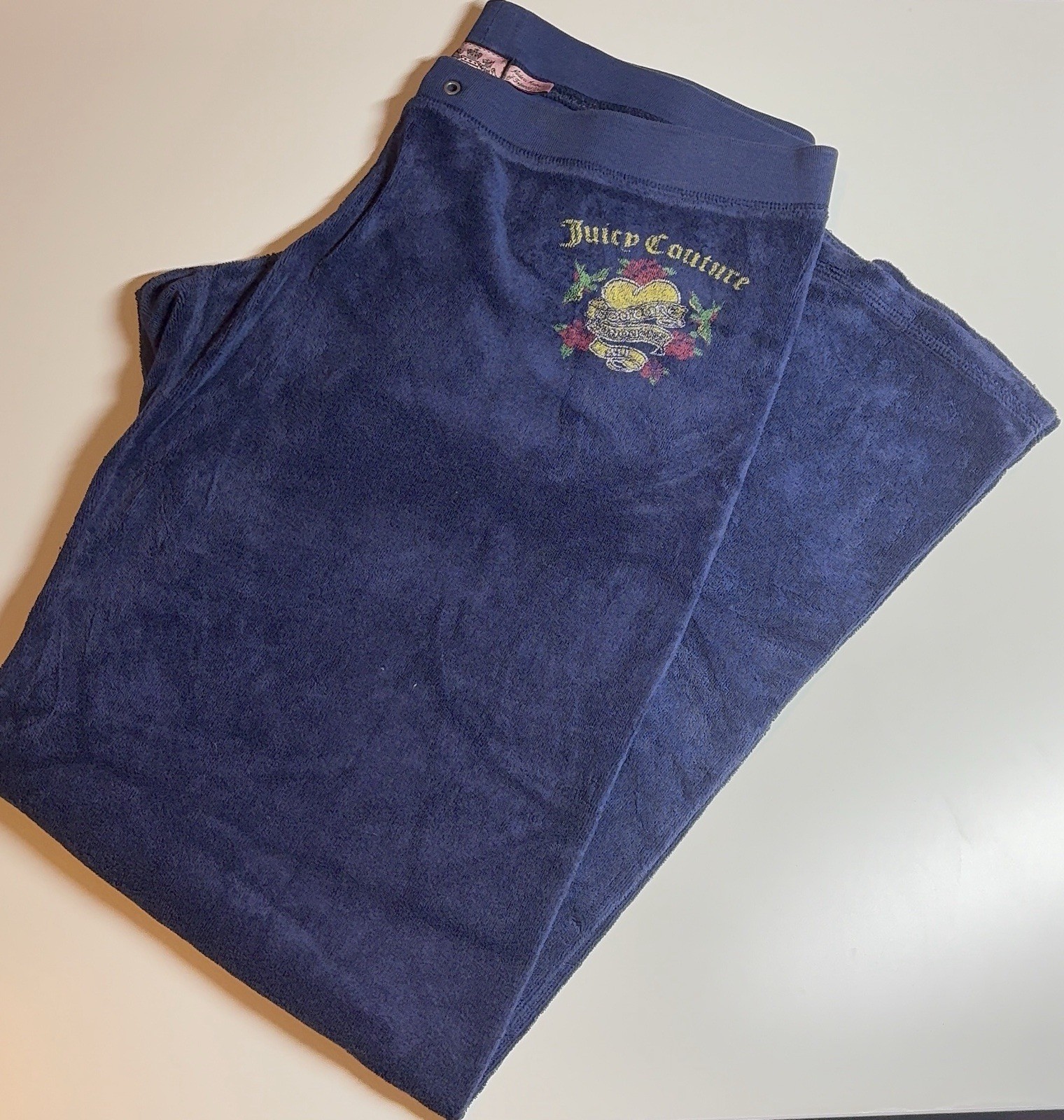 Juicy Couture Women’s Blue Solid Velour Sweatpants Embroidered Logo Size L