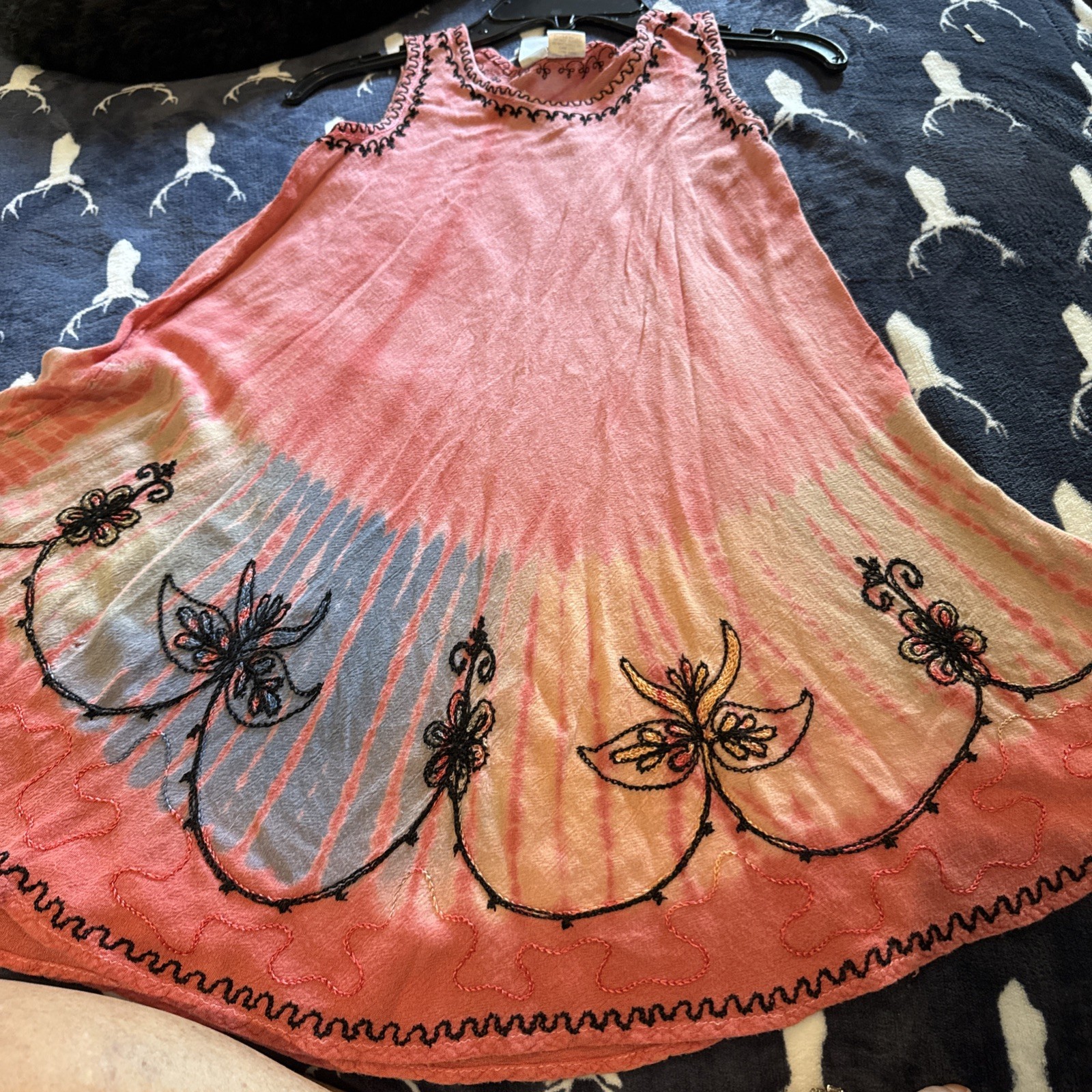 India Boutique Boho OrangeTie Dye Embroidered Boho Hippie Top Sz Med Flare