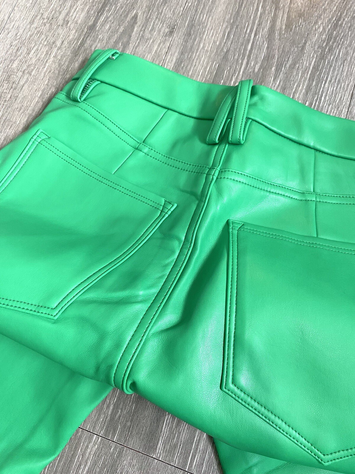 🥝 NWT GOOD AMERICAN FAUX LEATHER SUMMER GREEN PANTS GOOD ICON THICK SIZE 6 / 28