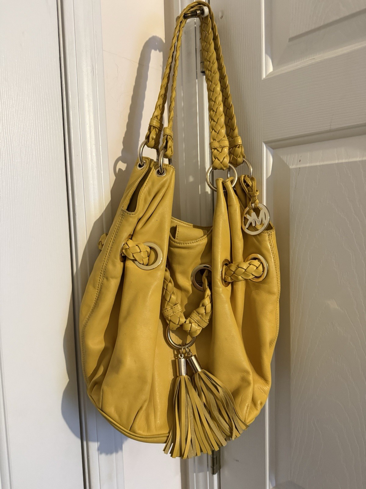 Michael Kors Yellow Large Crescent Shoulder Bag Logo Zip Gold Hardware Charm