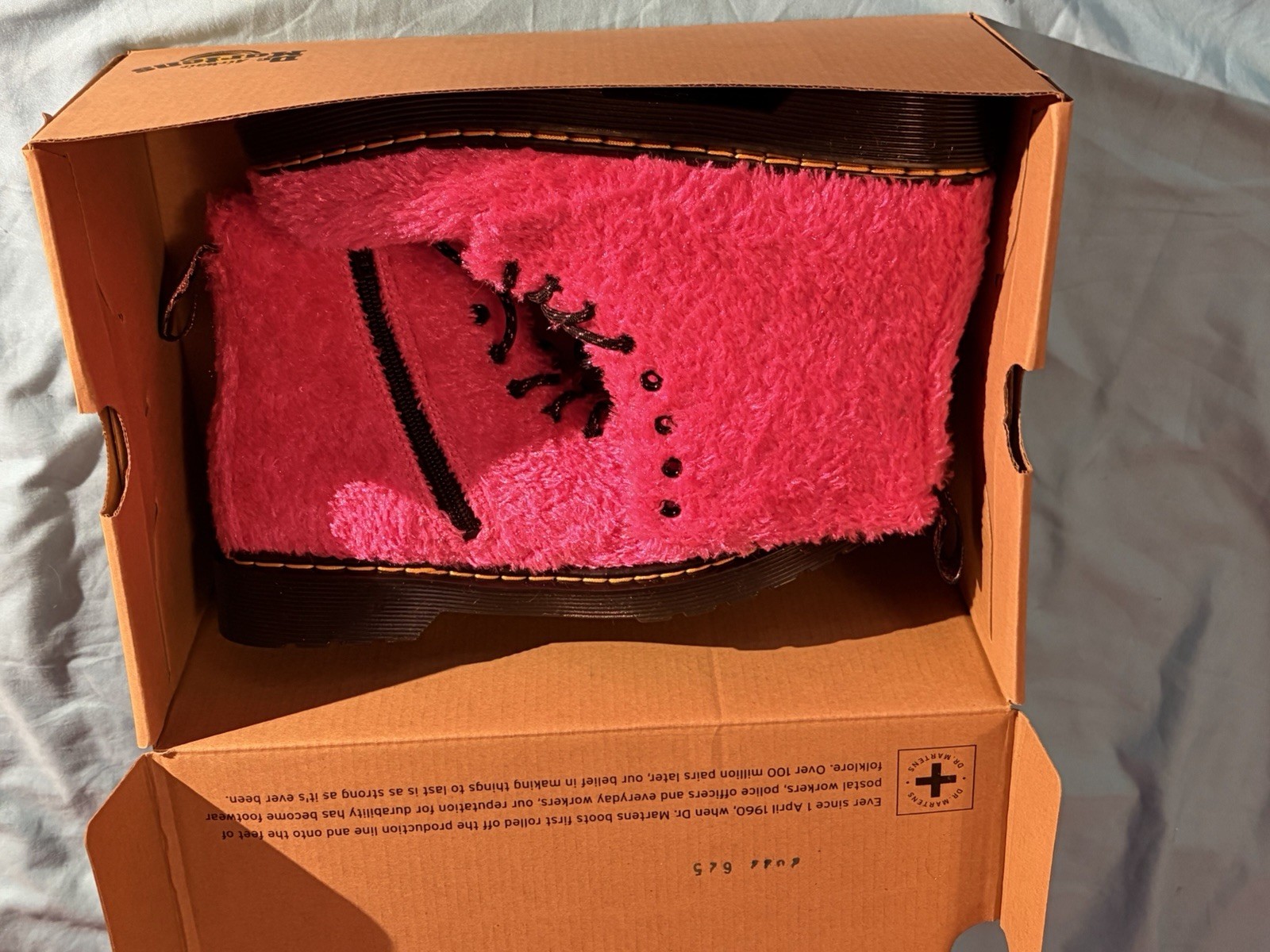 Dr. Martens 1460 Pascal J Combat Ankle Boot Faux Fur Pink/Black Zip US 4