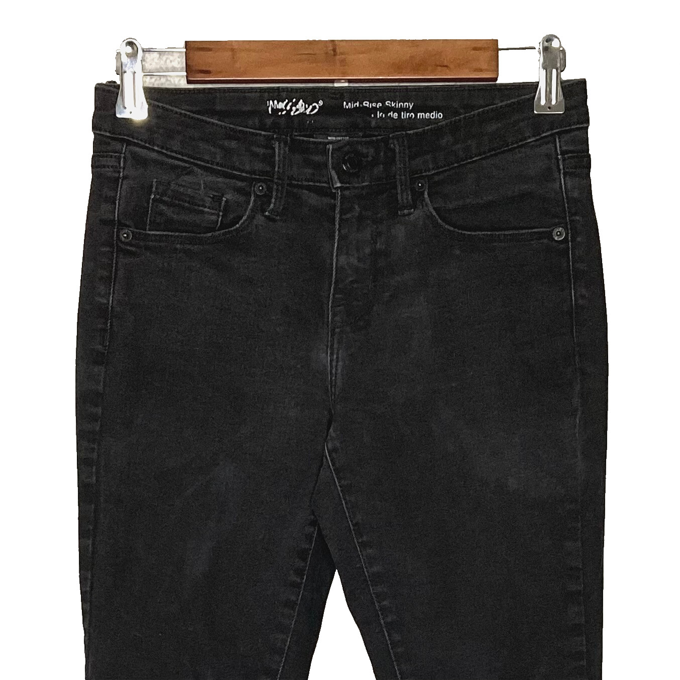 Mossimo womens skinny jeans size 2 Long power stretch charcoal wash mid rise