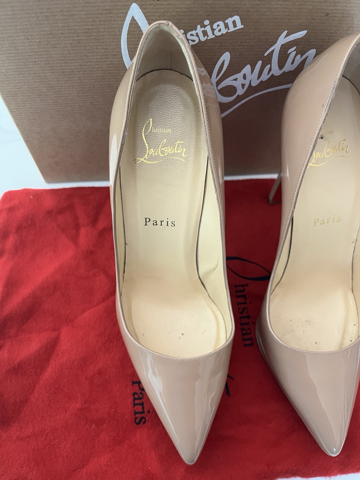 Christian Louboutin Women’s Beige Patent Leather Pointed Platform Pumps EU 37.5