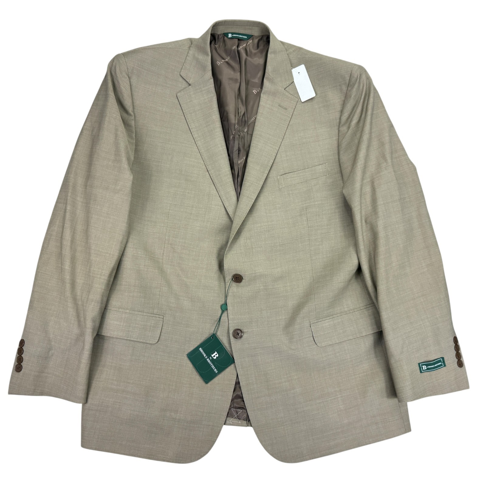 Brooks Brothers Mens Classic Fit Wool Stretch Sharkskin Suit Jacket Beige 50L