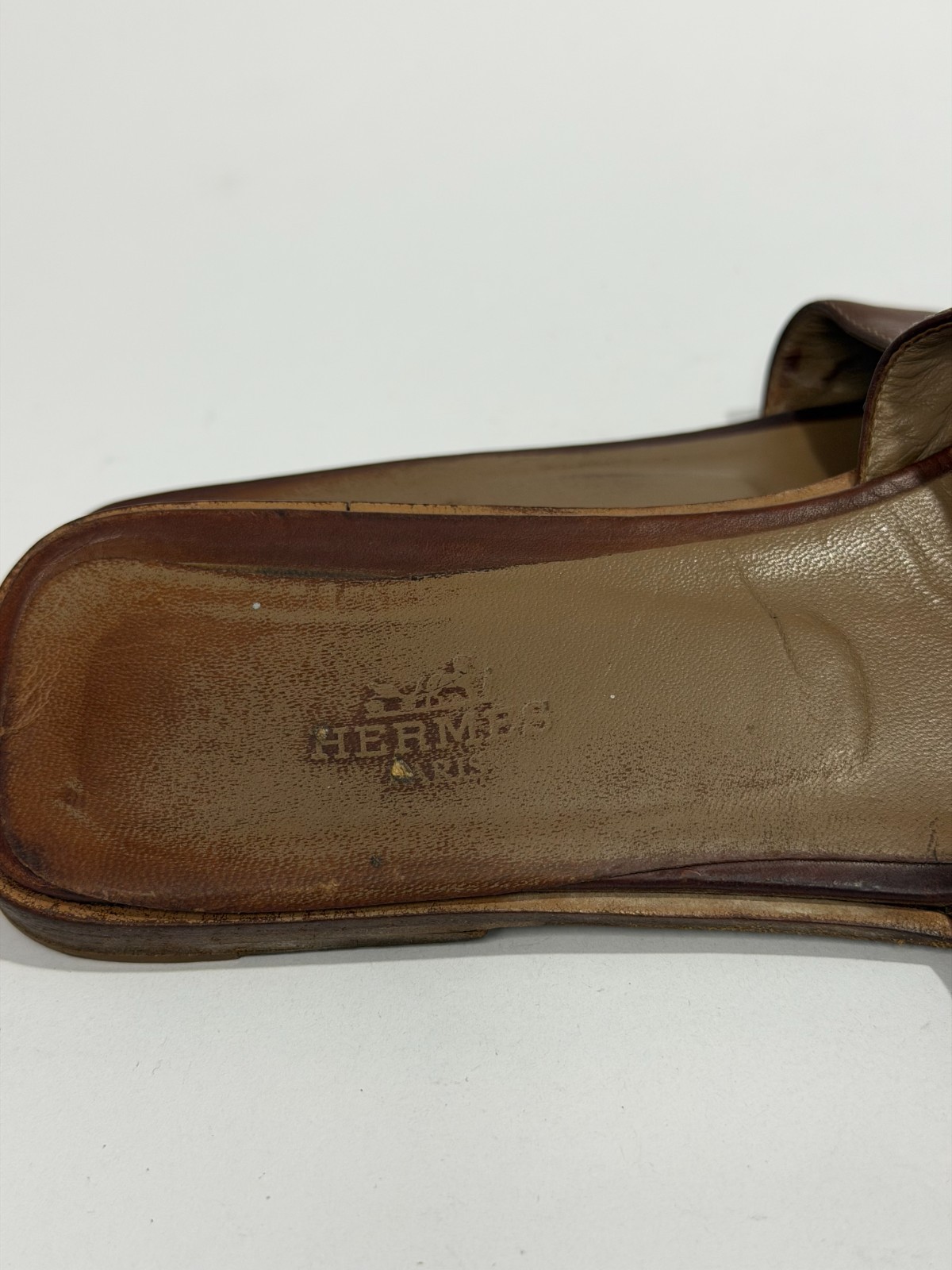 HERMES Brown Box Calfskin Oran Sandals 37.5 EU/ 7.5 US / 4.5 UK