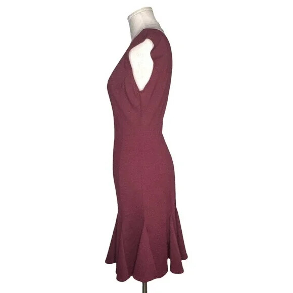 CATHERINE MALANDRINO Peplum Flutter Hem A-Line Dress Maroon Scoop Neck 4