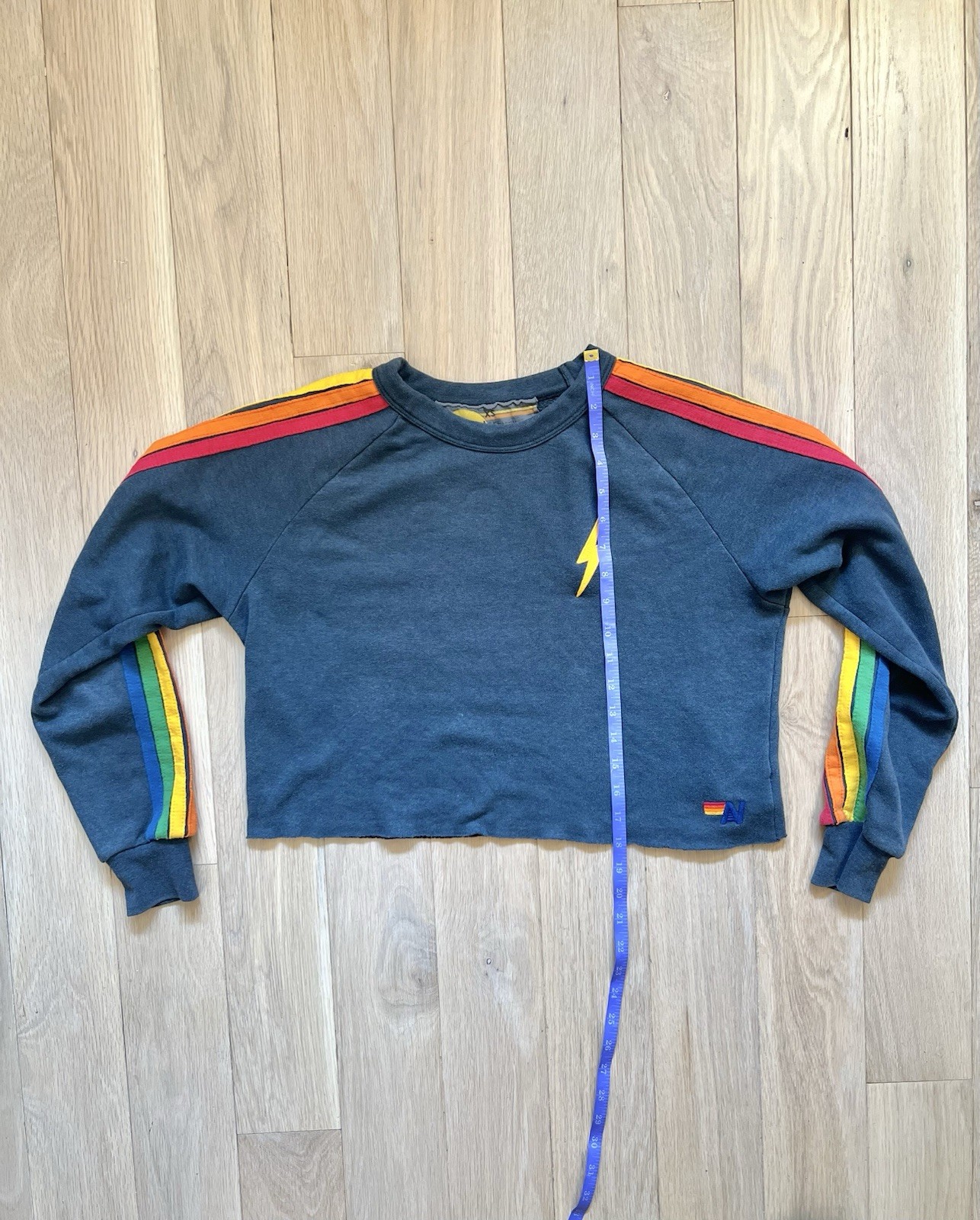 Aviator Nation 5 Stripe Pullover Cropped Crewneck Hoodie Sweatshirt XS