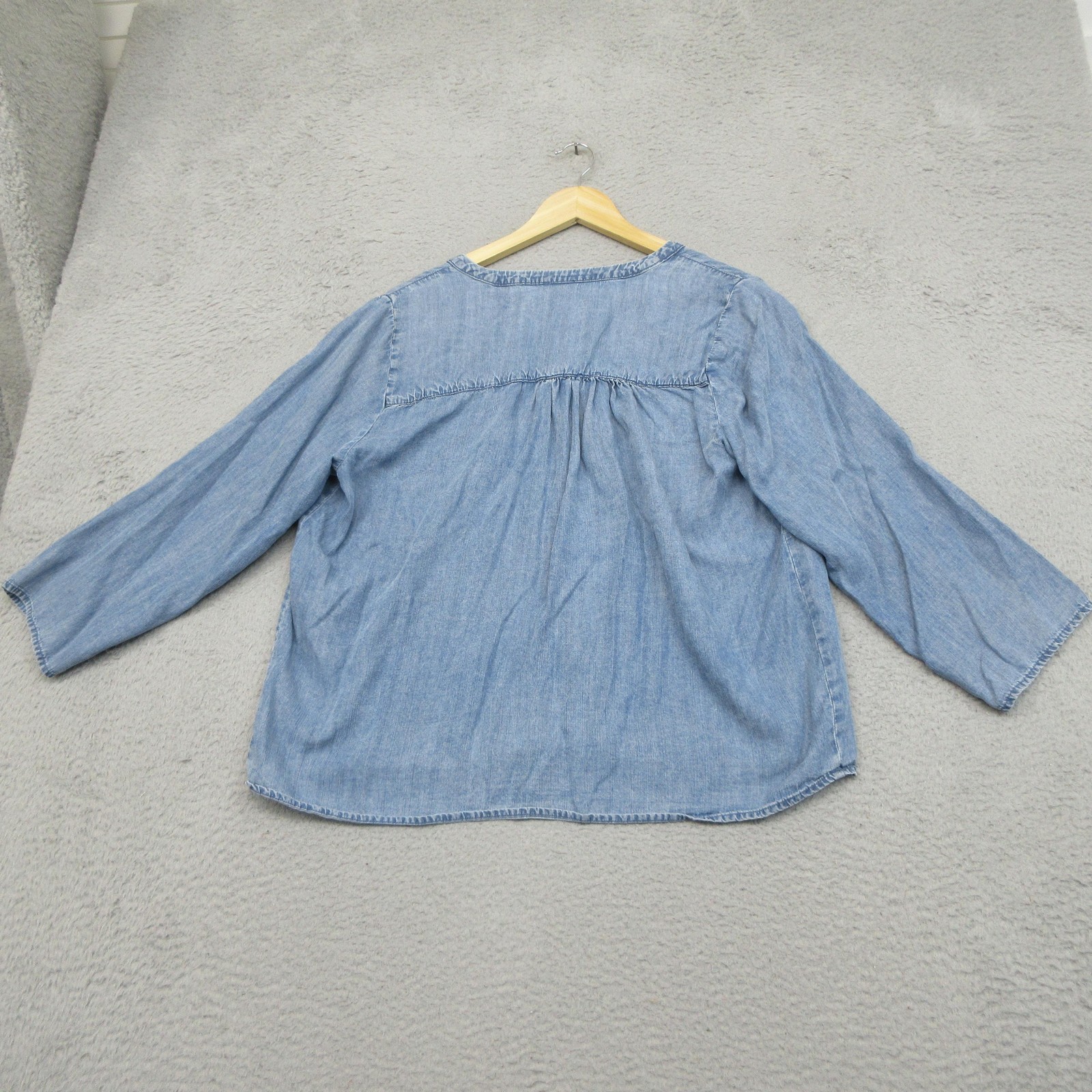 Splendid Chambray Lyocell Shirt Women M Blue Popover Peasant Boho Coastal Casual