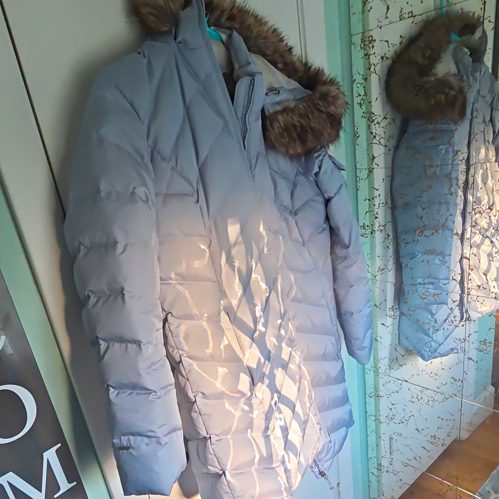 Womens Eddie Bauer Down Insulated Hooded Zip Puffer Coat Gray L