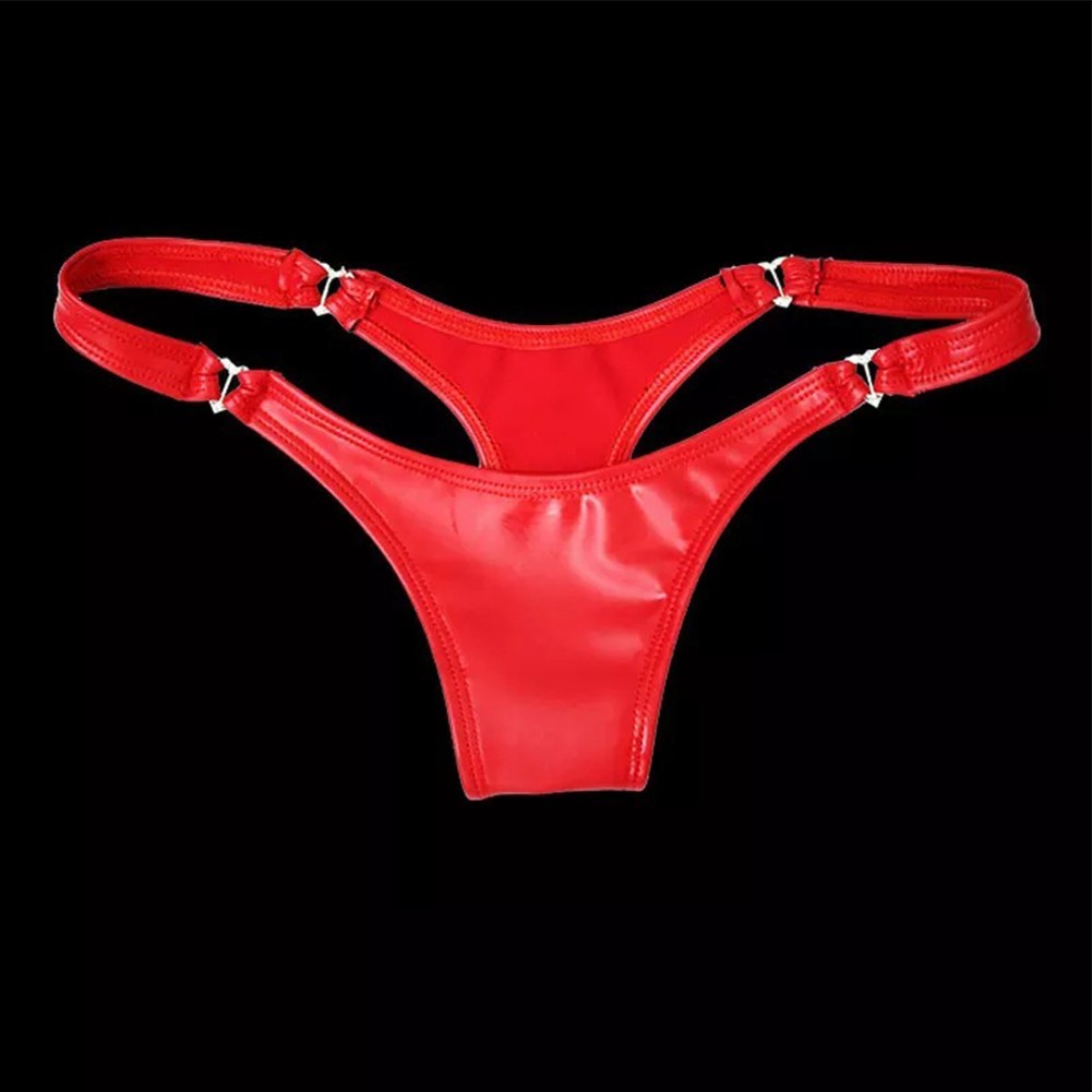 Red and Black Wet Look PVC Leather Thongs Gstring Panties Underwear Lingerie