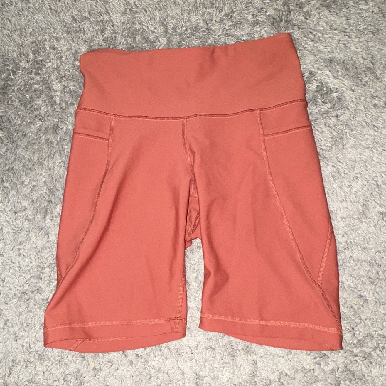 Women’s Orange Biker Activewear Shorts Pull-On Side Pockets Stretch Size S