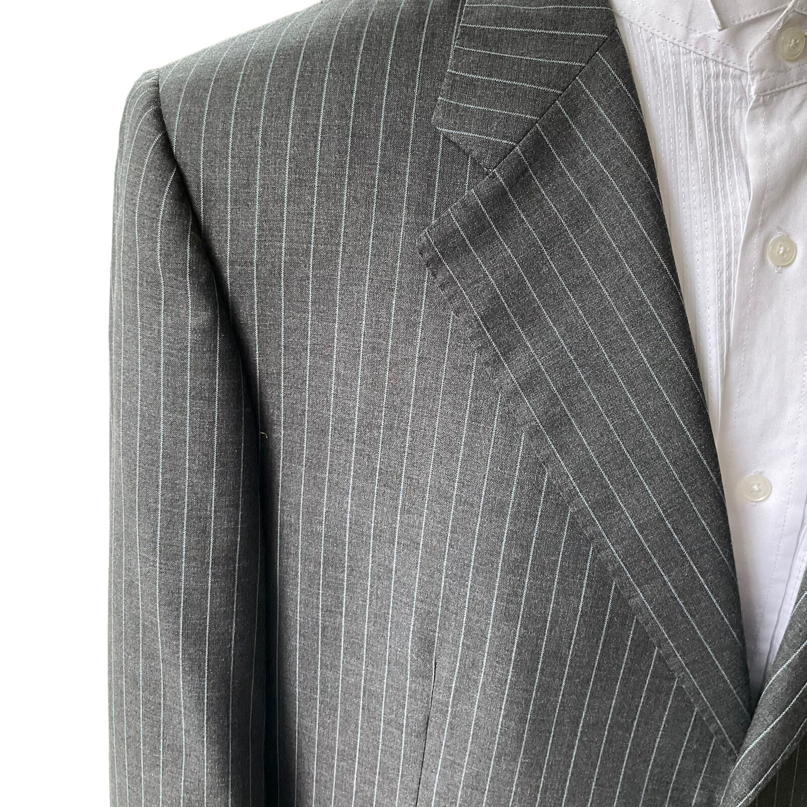 Corneliani 42L Merino Wool Suit Gray Stripe Super 120s Pants 34/32 Made In Italy