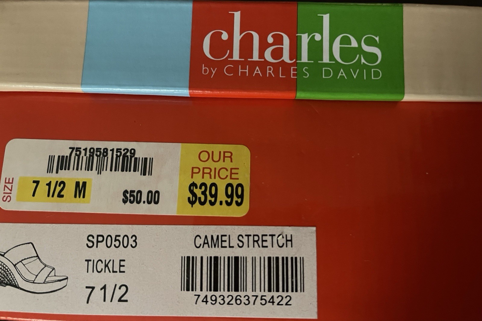 Charles by Charles David Women’s Camel Stretch T-Strap Wedge Sandals 7.5 M