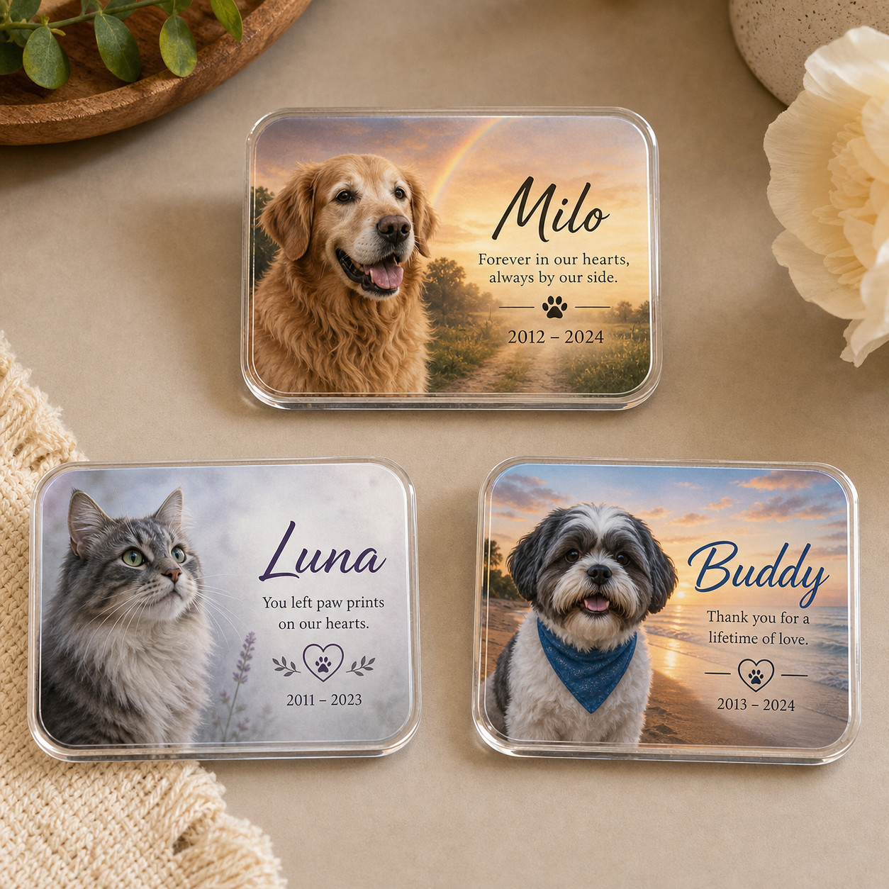 Personalized Pet Memorial Photo Magnet Custom Name Dates