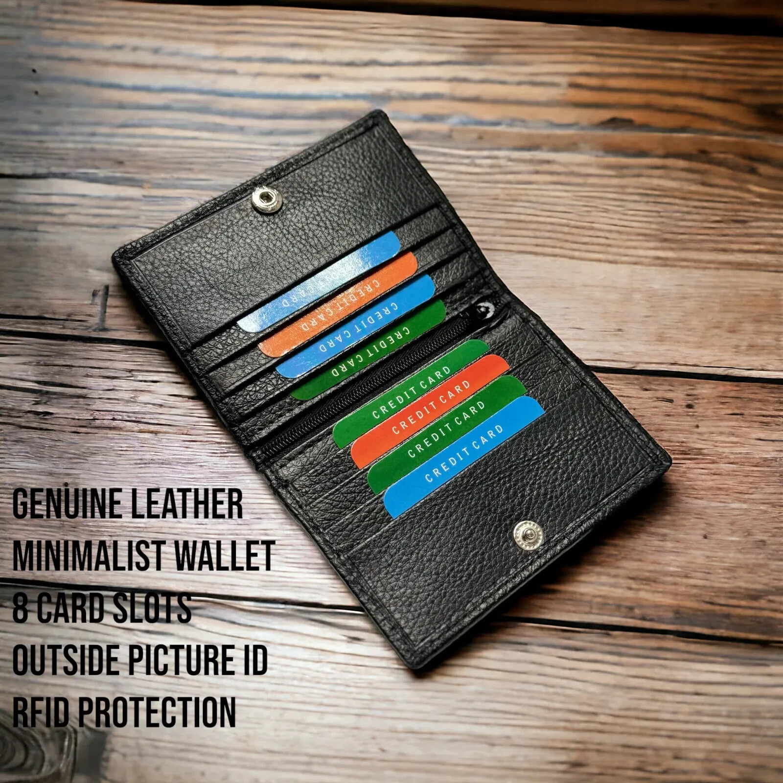 RFID Mens Slim Front Pocket Wallet Genuine Leather Bifold Id/credit Card Holder